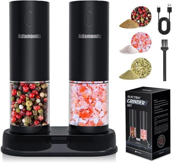 Rechargeable Electric Salt and Pepper Grinder Set with Adjustable Coarseness