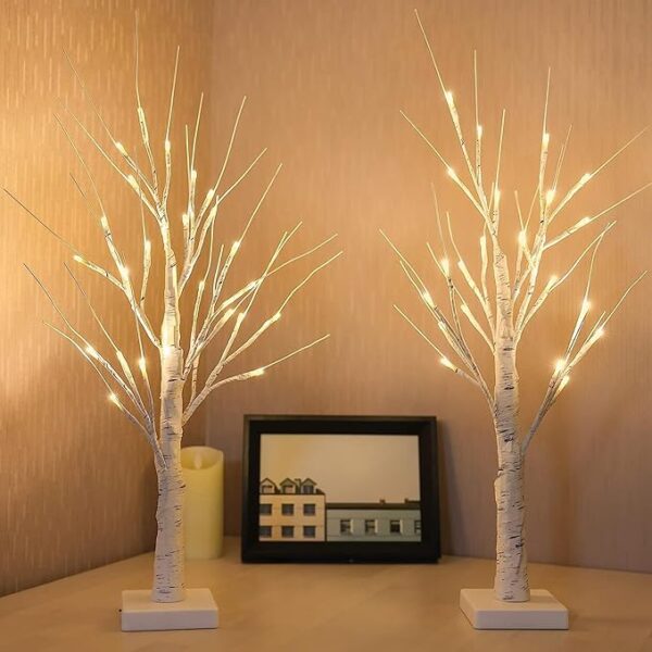 -Pack 2FT Lighted Birch Tree with Timer for Christmas Decorations, Artificial Tree Christmas