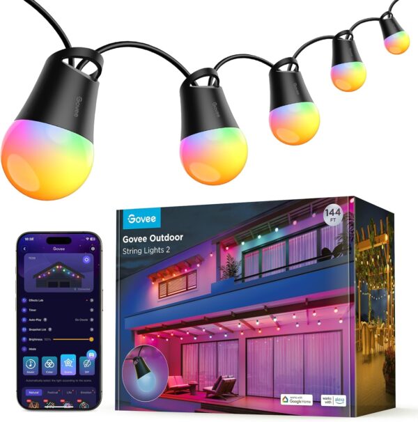 Govee Smart Outdoor String Lights 2, 144ft RGBIC Outdoor Lights