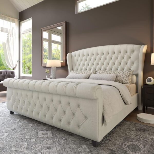 AMERLIFE Queen Size Platform Bed Frame, Chenille