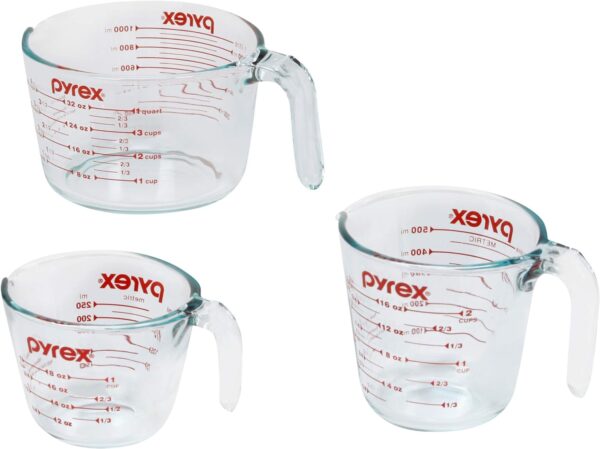 Pyrex 3 Piece Measuring Cup Set, Includes 1, 2, and 4 Tempered
