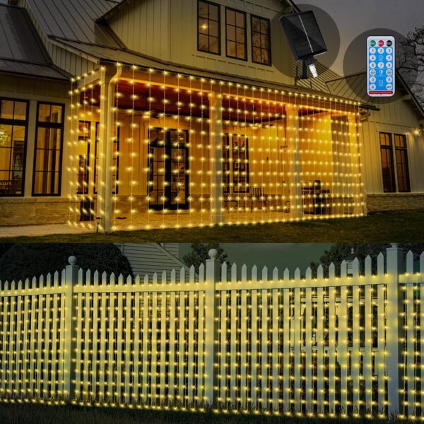 32.8 * 6.56FT Large Size Solar Curtain Lights Outdoor,