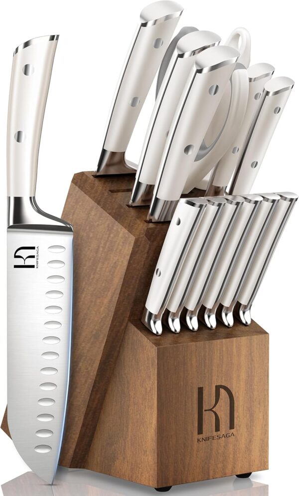 Knife Set, Premium 15 Pcs Japanese Kitchen Knife Block