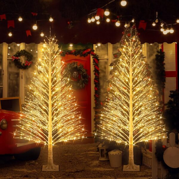 2 Pack 4ft Lighted Birch Tree LED Warm White Lights Twig Tree