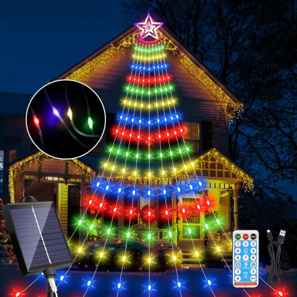 Solar Decorations Star Lights Outdoor, 11.48ft 350LED Waterfall Tree Lights