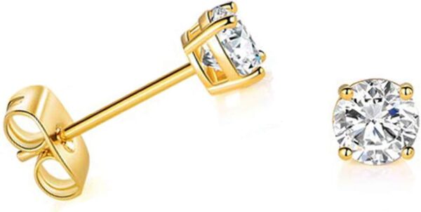 Solid 14k Yellow Gold Solitaire Round Cubic Zirconia CZ Stud Earrings