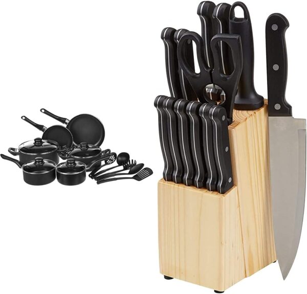 Amazon Basics Non-Stick Cookware Set Kitchen Knife Set
