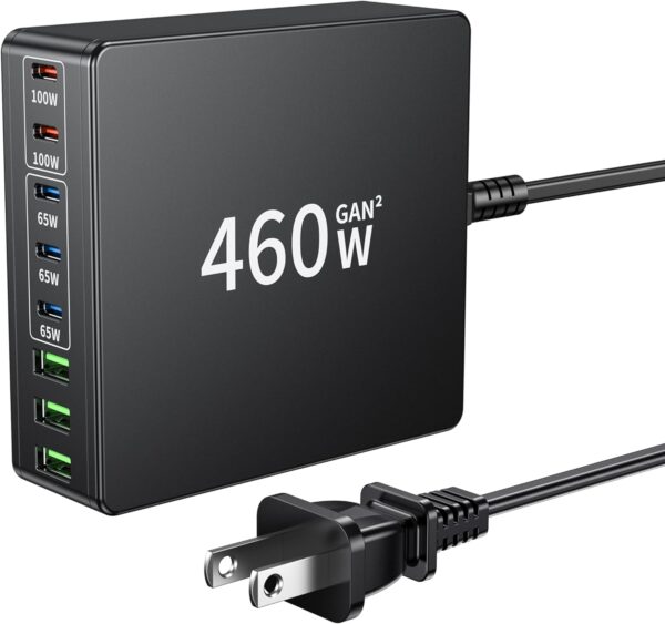 USB C Charger 460W Fast GAN Charger Block 8 Port Charging
