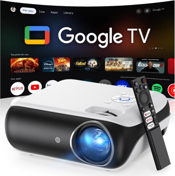 HAPPRUN Projector, Google TV Projector with WiFi and Bluetooth Projector