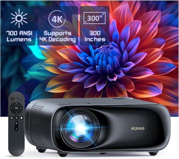 NexiGo PJ40 (Gen 3) Projector with WiFi and Bluetooth, D65 Calibrated