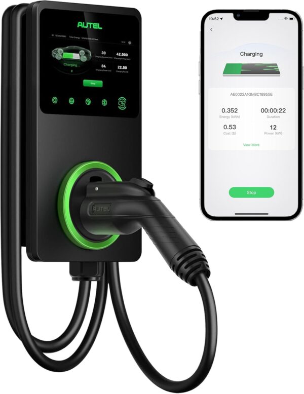 Autel Smart Electric Vehicle (EV) Charger Level 2, 50 Amp with LCD Touch Screen