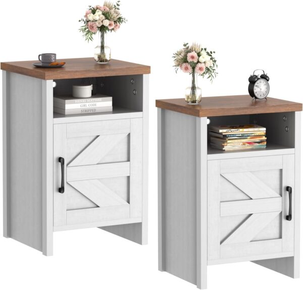 JUMMICO Farmhouse Nightstand, Modern Bedside Table with Barn Door