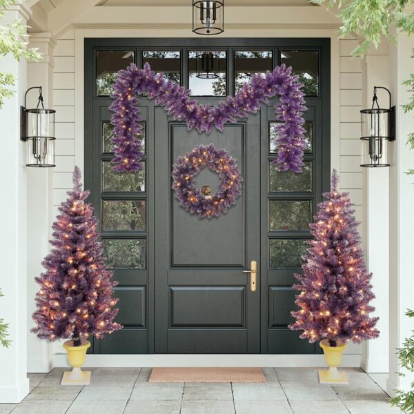 Merax Purple Christmas Tree Set of 4pc, Set of 2 Artificial Potted Christmas