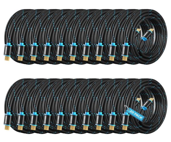 HDMI Cable 4K Ultra HD 12 Foot (20 Pack) Nylon Braided HDMI 2.0 Cable,