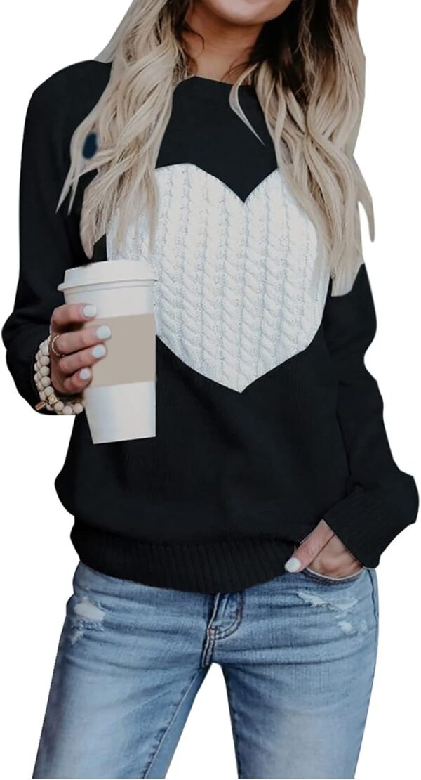 Women's Pullover Sweaters Long Sleeve Crew Neck Cute Heart Knitted Casual Sweater