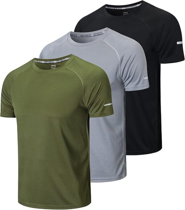 frueo Men's 3 Pack Workout Shirts Quick Dry Moisture Wicking Short