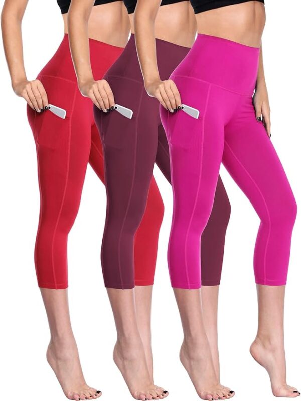 Women's Tummy Control High Waist Capri Running Leggings Yoga Pants with Pocket