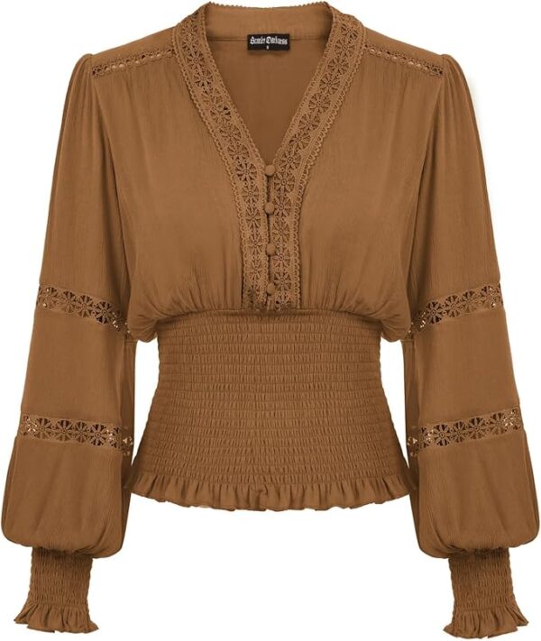 Scarlet Darkness Women's Renaissance Peasant Blouse V Neck Lantern