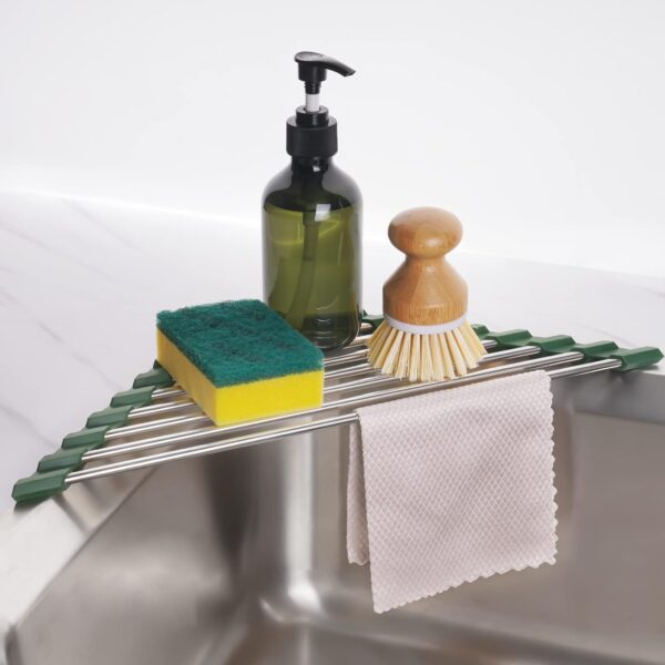 Tomorotec Triangle Roll-Up Dish Drying Rack for Sink Corner Small Foldable Stainless Steel Over The Sink
