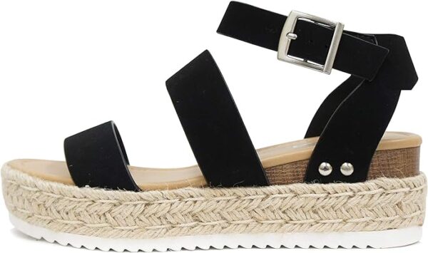 Soda TopShoe Bryce Open Toe Buckle Ankle Strap Espadrilles Flatform Wedge Casual Sand