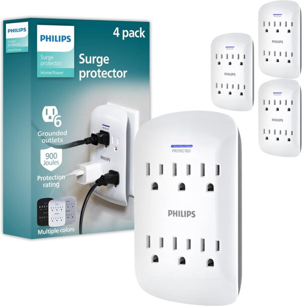 Philips Philips 6-Outlet Extender Surge Protector, 900 Joules, 3 Prong, Space-Saving Design