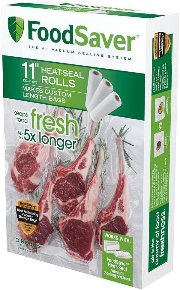 FoodSaver Custom Fit Vacuum Sealer Bags, Airtight Food Storage and Sous Vide Rolls, BPA-Free, 11 x 16' (Pack of 3