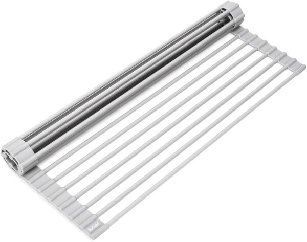 Surpahs Over Sink Foldable Multipurpose Roll-Up Dish Drying Rack, Silicone Wrapped Stainless Steel, Warm