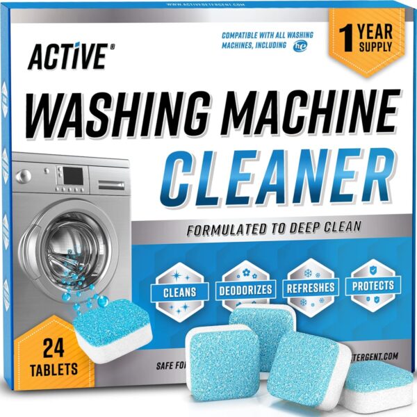 Washing Machine Cleaner Descaler 24 Pack - Deep Cleaning Tablets For HE Front Loader